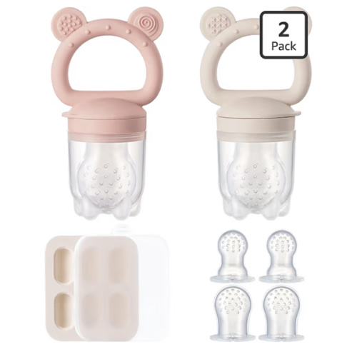 2 Pack Silicone Baby Fruit Feeder with Mini Freezer Tray, Breastmilk Popsicle Molds for Baby Teething Relief, Fresh Food Feeder for Safe Infant Self Feeding, Extra Food Pouches