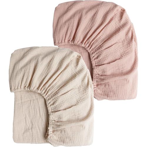 Konssy Muslin Crib Sheets for Girl Boy, 2 PCS Soft and Breathable Cotton Baby Sheets for Standard Crib Mattress, 52"x 28" (Pink, Cream)