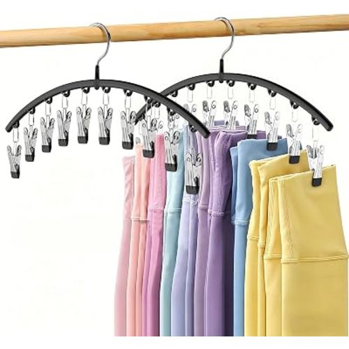Volnamal Legging Organizer for Closet,2 Pack Metal Yoga Pants Hangers w/10 Clips Hold 20 Leggings,Space Saving Hanging Closet Organizer Clothes Hanger College Dorm Essentials Apartment Essential,Black