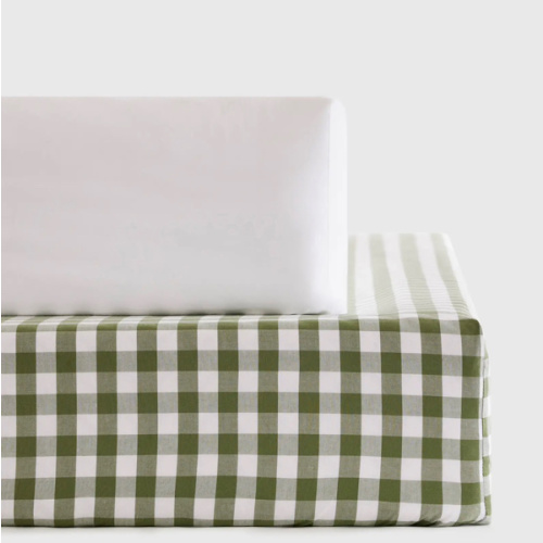 Organic Percale Gingham Crib Sheet 2-Pack in Olive
