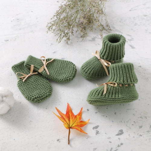Baby Shoes + Gloves Set Knit Newborn Girls Boys Boots Mitten Fashion Butterfly-knot Toddler Infant Slip-On Bed Shoes Hand Made
