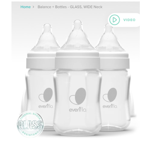 Evenflo Balance + Glass, Wide Neck Baby Bottles