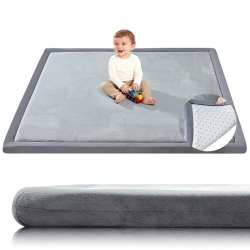 Thick Baby Play Mat for Floor,1.3" 50x50 Playpen Mat,Tummy Time Foam Mats,Plush Soft Padded Playmate for Babies 6-12 Months Crawling,Non-Slip Nursery Rug for Toddler Kids Playroom(Grey)