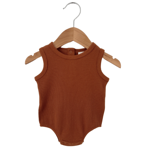Organic Waffle Bubble Romper, Caramel