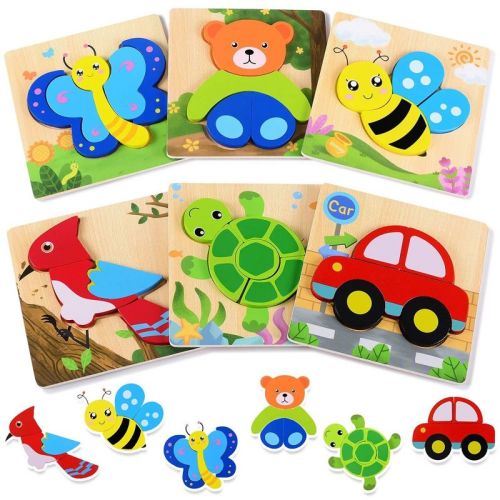 Infinite Curiosity Wooden Puzzles for Toddlers 12M+, Set of 6 Montessori Style Puzzles, Toddler Puzzles, Baby Puzzles Wooden Toys