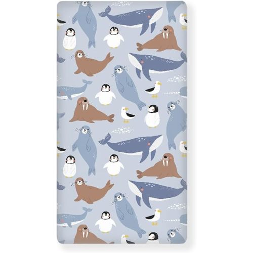 Cute Arctic Animals Fitted Crib Sheet for Boys Girls Seal Penguin Walrus Whale Albatross Baby Sheet for Standard Crib and Toddler Nursery Bed Mattress Sheets 28"x52"