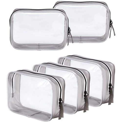 5 Packs Clear Toiletry Carry Pouch with Zipper Portable TSA Approved Plastic Waterproof Cosmetic Bag for Vacation Travel Bathroom and Organizing (5 Large)