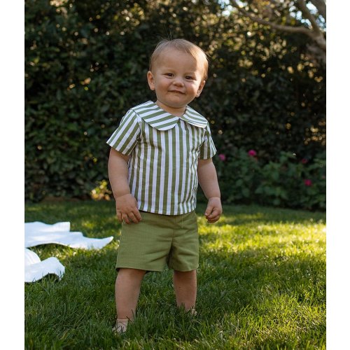 Edgehill Collection x Megan Karp Baby Boys Jack Stripe Peter Pan Collar Top & Shorts Set