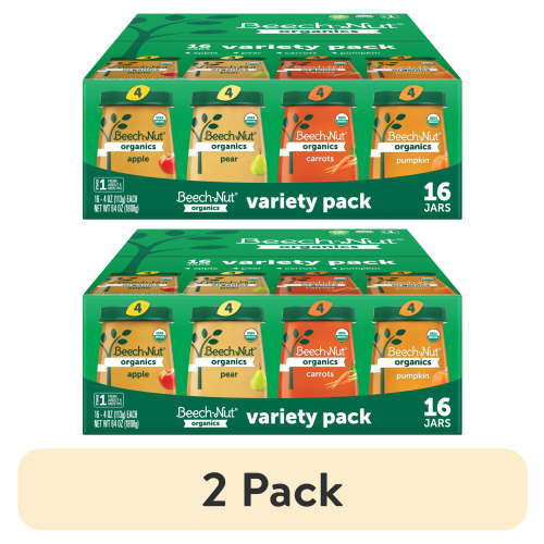 (2 pack) Beech-Nut Organics Stage 1 Baby Food Variety Pack, Fruit & Vegetable, 4oz Jar (16 Pack)