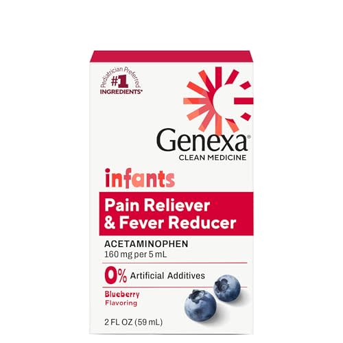 Genexa Infants' Clean Acetaminophen | Pediatrician Preferred Ingredients | Pain Reliever & Fever Reducer for Babies| Dye Free, 0% Artificial Additives | Delicious Organic Blueberry Flavor, 2 fl oz