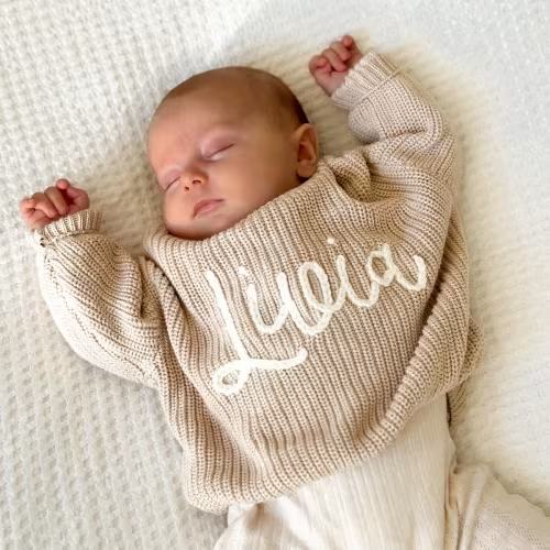 Etsy Custom Baby Girl's Sweater Featuring Hand-Embroidered Name and Monogram (6-12m)