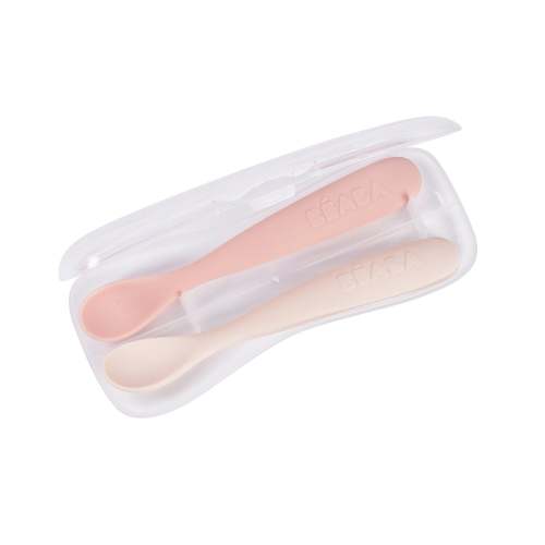 Set of 2 Easy-Grip 1st Stage Single Tone Silicone Spoons + Storage Cas