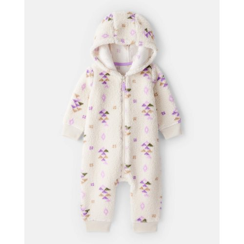 Baby Girl Aztec Print Sherpa Long-Sleeve Jumpsuit - Cream | Carter's