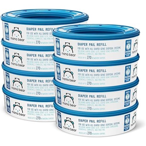 Amazon Brand - Mama Bear Diaper Pail Refills for Genie Pails, Unscented, 2160 Count (8 Packs of 270)