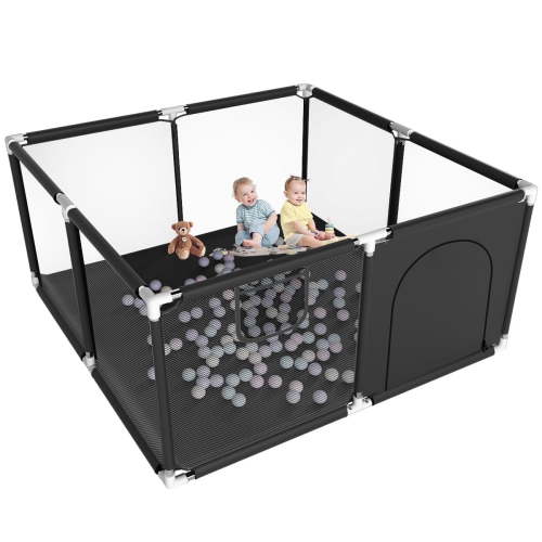 Baby Playpen, Outdoor Play Yard, Portable Play Yard 4-Panel- Baby Foldable Safety Playpen for Infant Toddler, Black