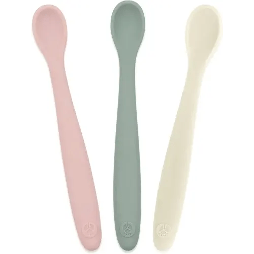 WeeSprout Silicone Baby Spoons - First Stage Infant Feeding Utensils With Soft-Tip, Bendable Kitchenware for Parent & Self-Feeding, Ultra-Durable, Dishwasher Safe, Travel Case, Set of 3