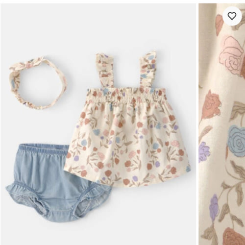 Baby Girl 2-Piece Floral Top & Short Set - Ivory/Blue | Carter's
