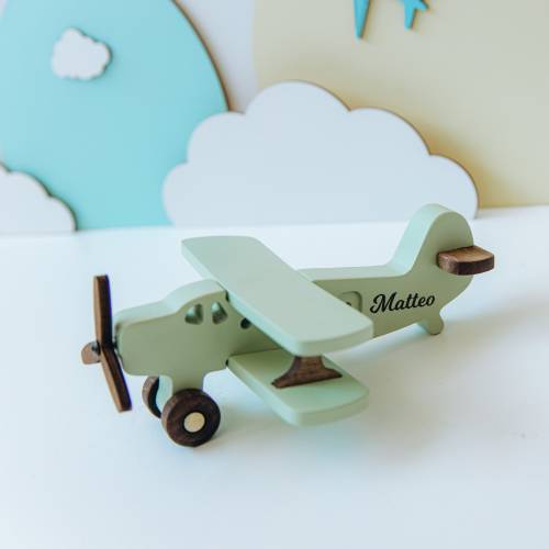 Personalized Wooden Montessori Toy Plane Kids Pretend Play Handmade Wooden Toy Airplane Baby Shower Gift Toys for 3 Years Old Christmas Gift