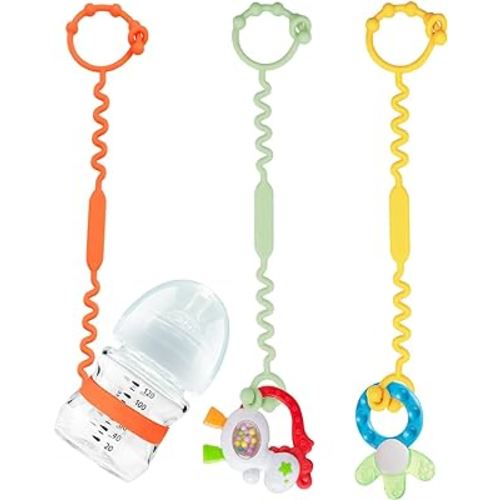 Toy Straps for Baby, Silicone Toy Straps for Stroller, Toy Safety Straps for Toy, Sippy Cup Straps, Adjustable Toy Holder for Stroller, High Chair - BPA Free (Orange,Yellow,Cyan)