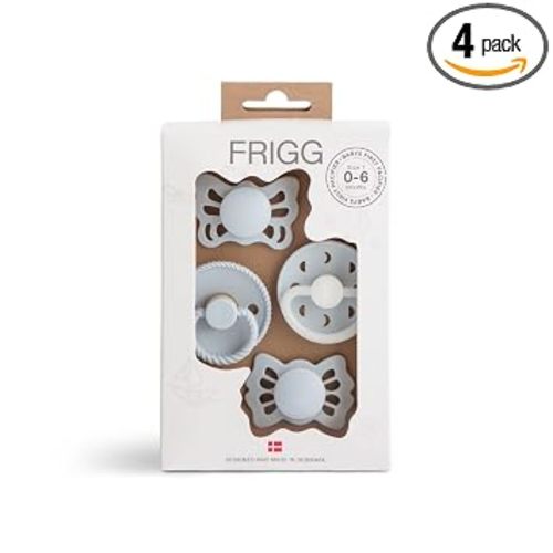 FRIGG ​​Baby's First Pacifier​ - Moonlight Sailing 4-Pack | Made in Denmark | BPA-Free (Powder Blue, 0-6 Months)