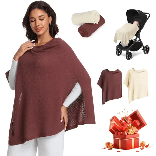 2pk Nursing Cover for Breastfeeding, Soft & Breathable Privacy Poncho, Multi-Use Feeding Shawl, Comfortable & Portable Breastfeeding Cover for Women Includes Mesh Laundry Bag