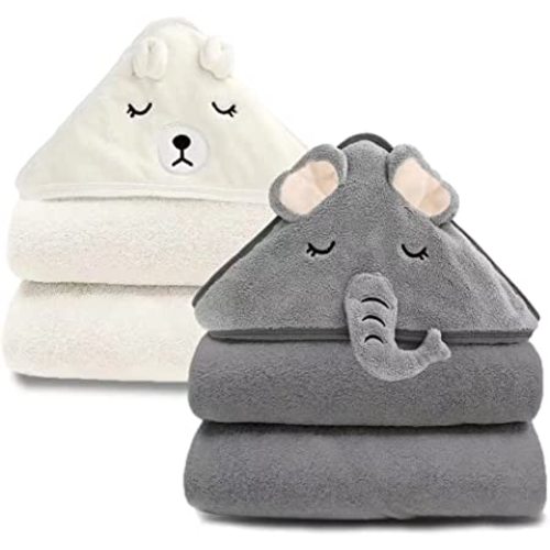 YECELINST 2 Pack Bamboo Hooded Baby Towel - Premium Soft Bath Towel for Bathtub for Babie, Newborn, Infant - Ultra Absorbent, Natural Baby Stuff Towel for Boy and Girl (Elephant, Bird)