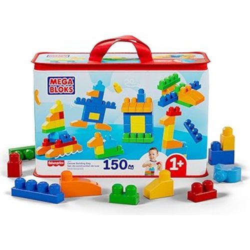 MEGA BLOKS First Builders Toddler Blocks Toys Set, Deluxe Building Bag with 150 Pieces and Storage, Creative Open-Ended Play, Blue, Ages 1+ Years (Amazon Exclusive)