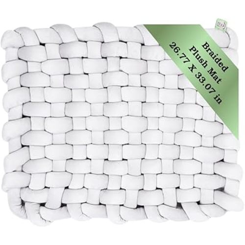 Giggles&Cuddles Braided Plush Mat Baby – Soft Grey Nursery Rug, Handmade Tummy Time Mat for Newborns & Toddlers, Washable, Stylish Floor Cushion, Gift-Ready Design