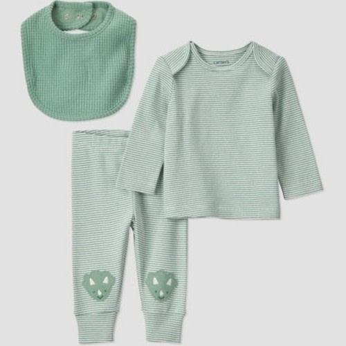 Carter's Just One You® Baby Boys' 3pc Dino Top And Bottom Set With Bib - Green 3M
