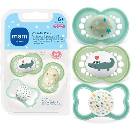 MAM Pacifier 16+ Months Variety Pack, BPA-Free, Silicone Nipple, 3 Pack