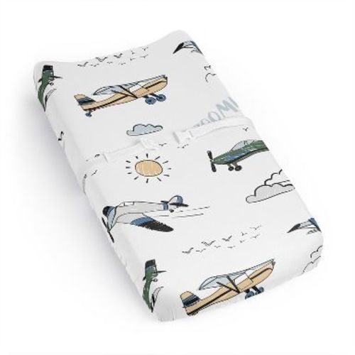 Sweet Jojo Designs Boy Changing Pad Sheet Airplane Green and Blue