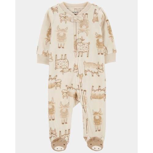 Baby Boy Highland Cow Zip-Up Fleece Sleep & Play Pajamas - Cream - Carter's | Carter's