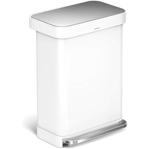 simplehuman 55 Liter Rectangular Kitchen Step Soft-Close Lid, White Stainless Steel Trash can