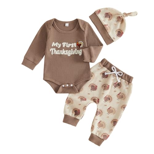 Newborn Baby Boy Clothes Football Outfits Embroidered Waffle Long Sleeve Romper Pants Hat Fall Winter 3 Piece Set