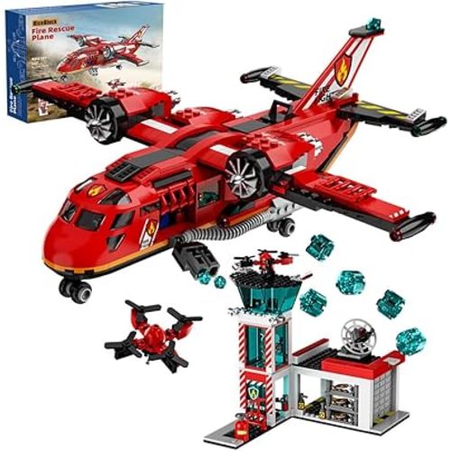 RiceBlock City Fire Rescue Plane Building Sets, Suitble for Kids and Fans of Firefighter Toys, Fun Birthday Idea for Boys and Girls Ages 6+, 752PCS
