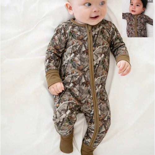 MIOZING Camouflage Print Baby Romper, Brown Trim Bamboo Zipper Jumpsuit, Long Sleeve Outfit, All Season Daily Wear&Photo Outfit For Baby Boys/Girls | SHEIN USA