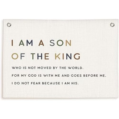 Lacama Christian Wall Decor for Boys Room,Baby Boys Nursery Decor,Bible Verse Wall Linen Hanging Banner Flags,I Am The Son of A King Neutral Wall Decor,Birthday Christmas Gift 30x20 Inch