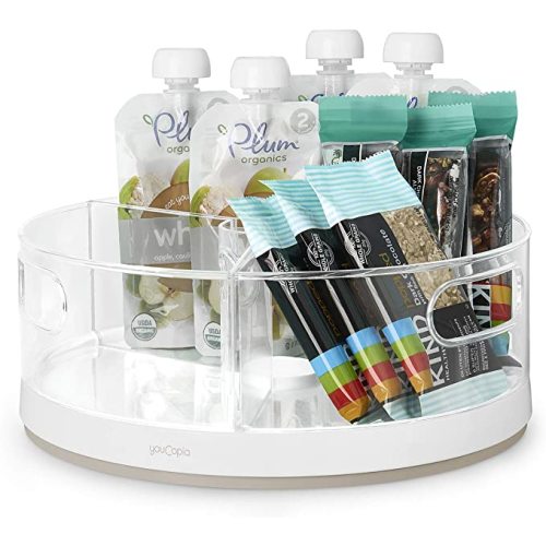 YouCopia Crazy Susan Lazy Susan Organizer, 3 BPA-Free Removable Clear Bins with Handles, Rotating Storage Turntable for Kitchen Cabinet, Pantry and Bathroom Organization - Crazy Susan with 3 Removable Bins - Crazy Susan 11"
