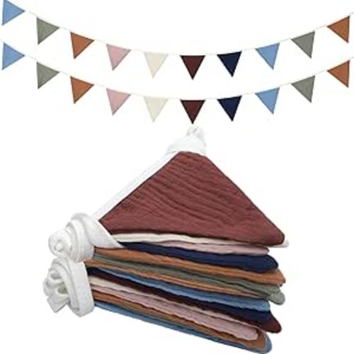 Oudain 2 Pcs Pennant Banner Flags Nursery Garland Triangle Bunting Flags Playroom Wall Decor Banner for Nursery Baby Shower Birthday Boho Wedding Party Event, Each 7.75 ft(Neutral Color)