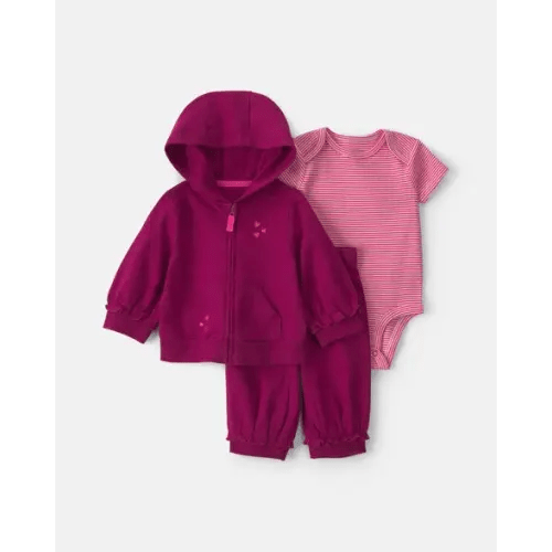 Baby Girl 3-Piece Heart French Terry Layering Set - Burgundy | Carter's