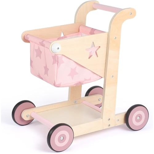 Asweets 2 in 1 Wooden Baby Walker Push and Pull Doll Stroller (Pink)