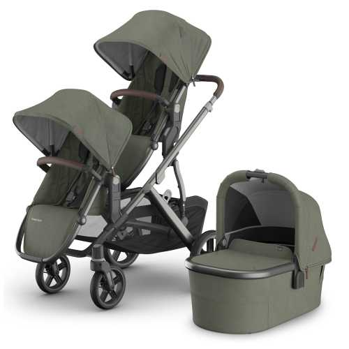 UPPAbaby Vista V3 Double Stroller with RumbleSeat V3 + Bassinet Bundle - Evelyn