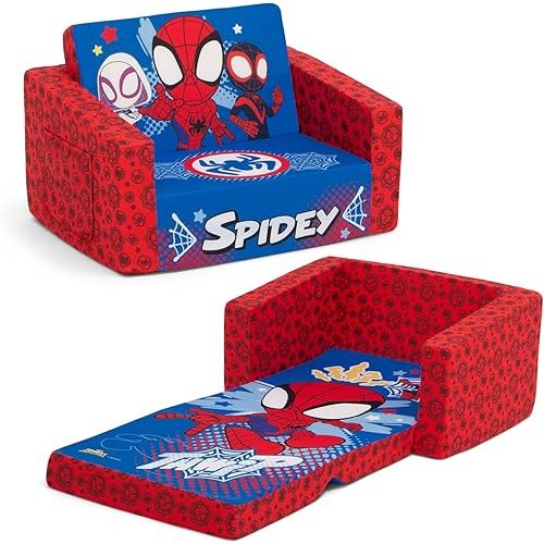 Delta Children Marvel Spidey and His Amazing Friends Cozee Flip-Out Chair - 2-in-1 Convertible Chair to Lounger for Kids