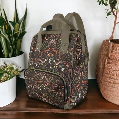 Dark Forest Backpack Diaper Bag, Forestcore Diaper Bag, Dark Cottagecore Baby Bag, Diaper Bag, Forest Fables Gremlincore Goblincore Baby Bag
