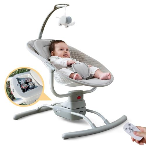 Baby Swings for Infants, Electric Baby Swing 3 Speeds, Portable Automatic Rocker for Newborn 5-20lbs with Remote Control, 8 Music Soothing, AC Adapter & Battery Operated, Light Grey