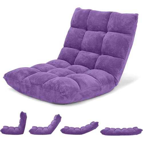 Giantex Floor Chair with Back Support, 14 Adjustable Position, Padded Sleeper Bed, Couch Recliner, Folding Gaming Floor Chairs for Adults, Living Room, Bedroom, Yoga, Meditation, Purple