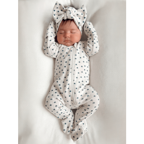 Blue Flower / Organic Pointelle 2-Way Zip Footie