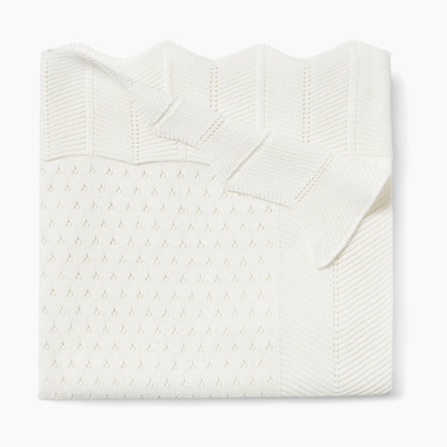Elegant Baby Pointelle Cotton Knit Baby Blanket - White