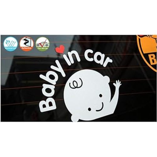 Baby in Car Decal Funny Baby on Board Sticker for Cars, Removable Car Sticker Baby on Board, Reflective Waterproof, White