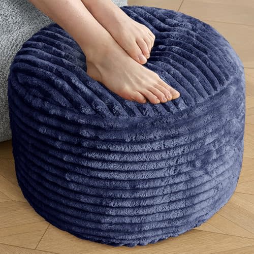 SHOUREN Stuffed Round Ottoman,Pouf Ottoman Foot Rest,20 X 15 in,Navy | Corduroy Cover,Memory Foam Filler,Pouf Storage Ottoman Footstool for Living Room,20 X 15 Floor Poufs for Couch,Footrest Only